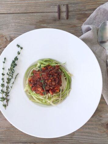 Lentil bolognese with gluten free spaghetti