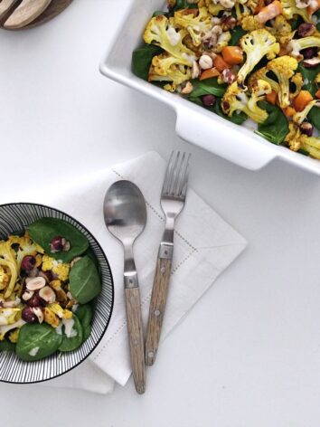 Vegan Roasted Cauliflower Salad With Turmeric and Hazelnuts