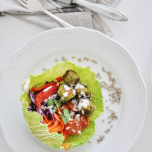 Healthy falafel wrap with savoy cabbage