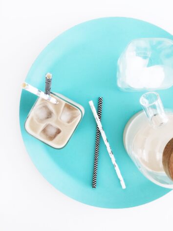 A platter with superfood Iced Coffee Latte, Yum!