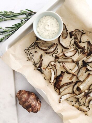 Delicious Jerusalem Artichokes Wedges on a pan