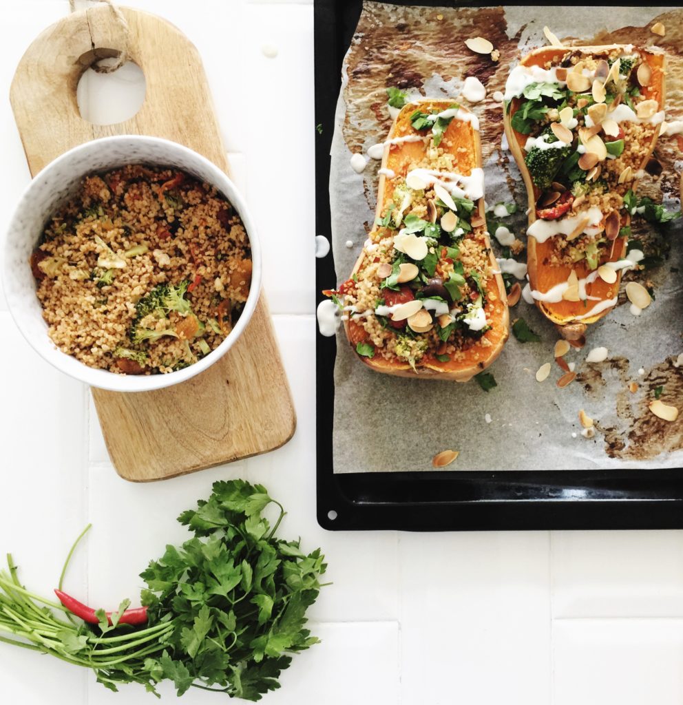 Stuffed Butternut squash with couscous mediterranean style. Too good to miss!