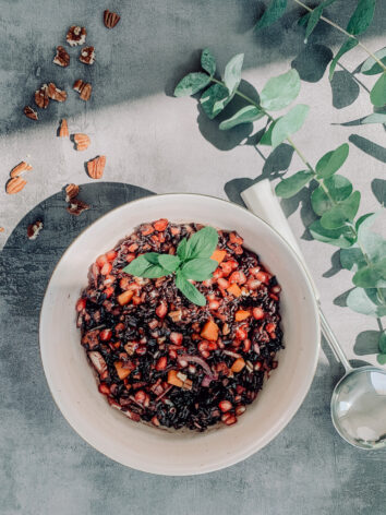 Fulfilling and plant-based rice pomegranate seeds salad