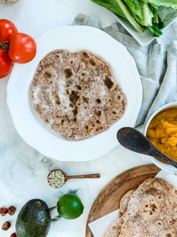 Homemade spelt flour tortilla, ancient grain and low in gluten