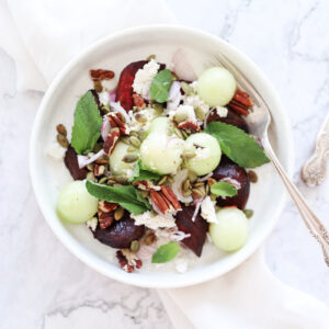 Summer Salad with honeydew, beetroot, feta