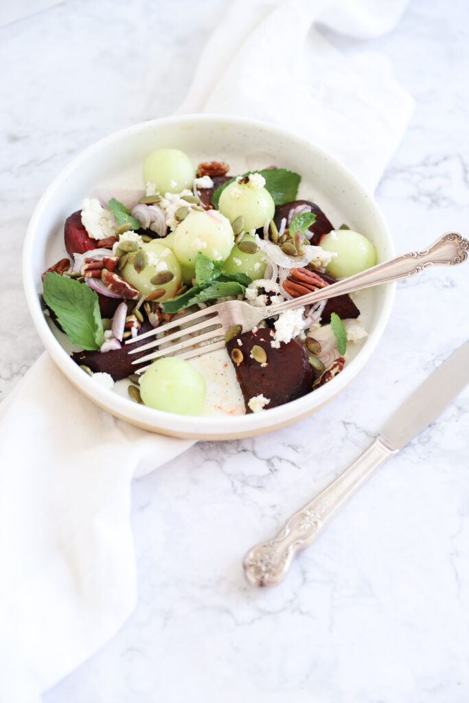 Summer Salad with honeydew, beetroot, feta